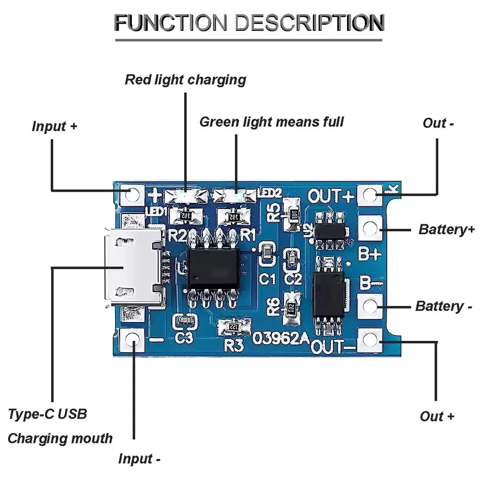 1/5/10/20Pcs 5V 1A Charger Board Micro USB/Type C 18650 Lithium Battery Charging Module with Dual Protection Functions view 3