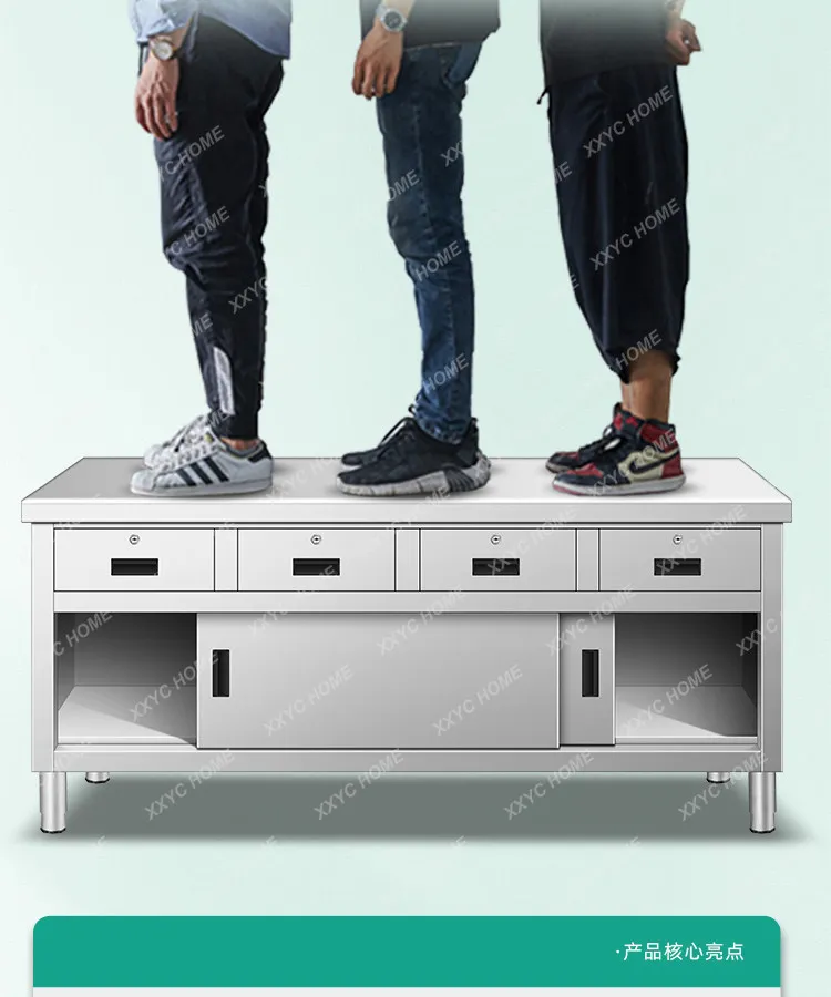 MM 304 stainless steel workbench sliding door drawer cabinet checkout page console