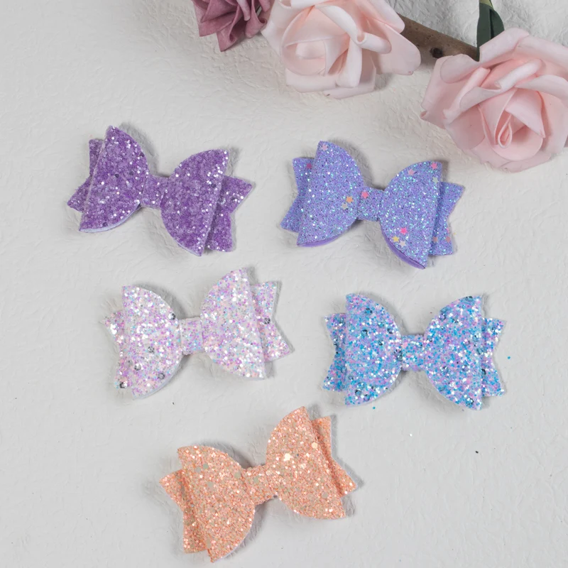 5pcs cute girls hair bows with clips kids 3inch Sparkly bows hair clips multicolour hair accessories set