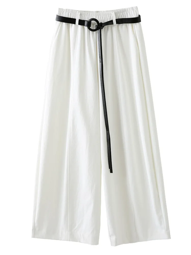 Spodnie damskie z wysokim stanem i szerokimi nogawkami, jesienno-zimowe, luźne, proste, codzienne, koreańskie, do pracy, jednolite, modne.