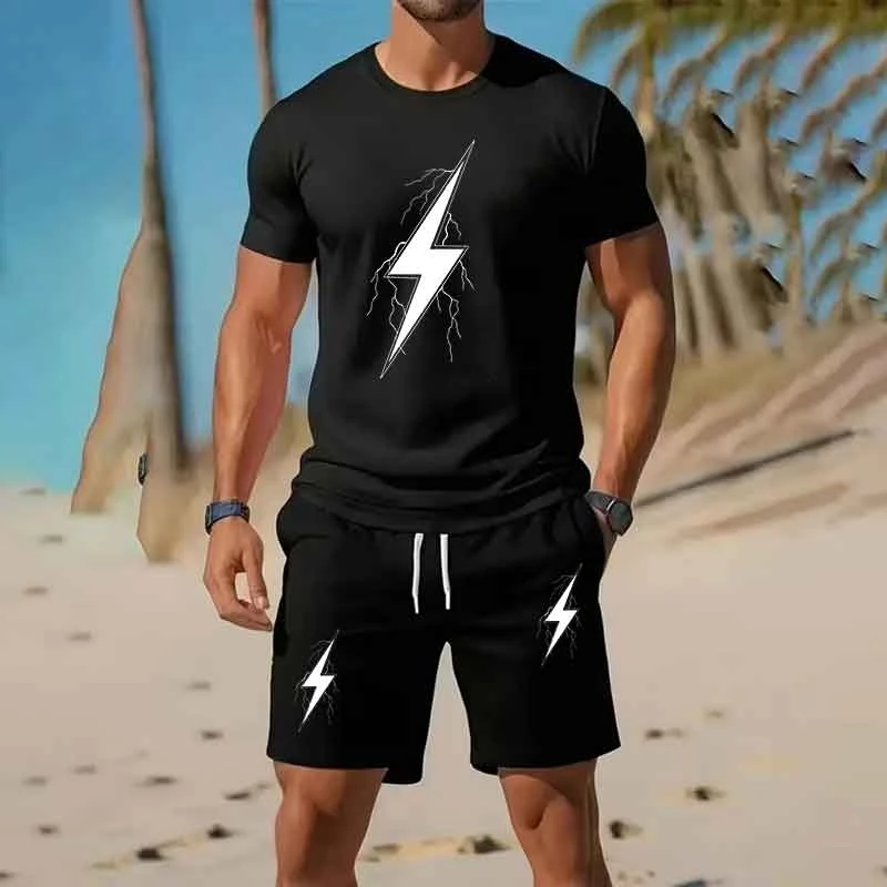 

2026 Fashionable and casual summer outdoor sports suit men's breathable T-shirt shorts casual and fashionable two-piece set