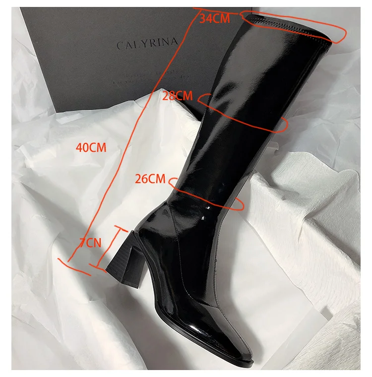 2022 7CM Women Long Boots High Quality Leather Patent Leather Ladies Zip Knight Boots Fashion High Heel Knee-high lady Boots