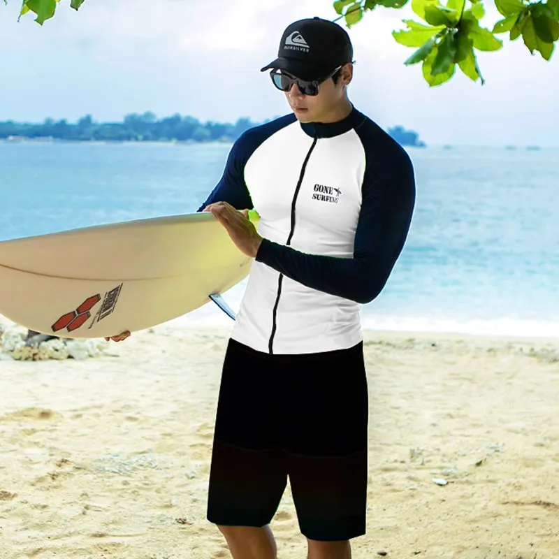 JCZWO Men UV Protect Swimwear Long Sleeve Swimsuit Mens Rashguard Surfing Rash Guard Surf Shirt For Swimming Diving suit