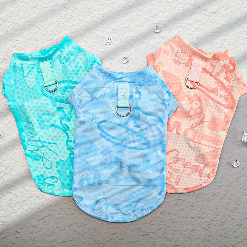 

Ice Silk Pet Dog Clothes Teddy Summer Cool Feeling Vest Yorkshire Breathable Pullover Puppy Graffiti Anti Hair Loss T-Shirt