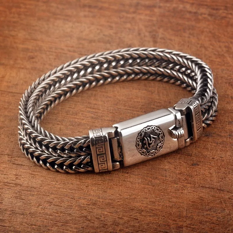 Новинка, Серебряный двойной квадратный браслет XiYuan с лисьим хвостом, Влагоустойчивый мужской модный ретро браслет, ювелирные изделия