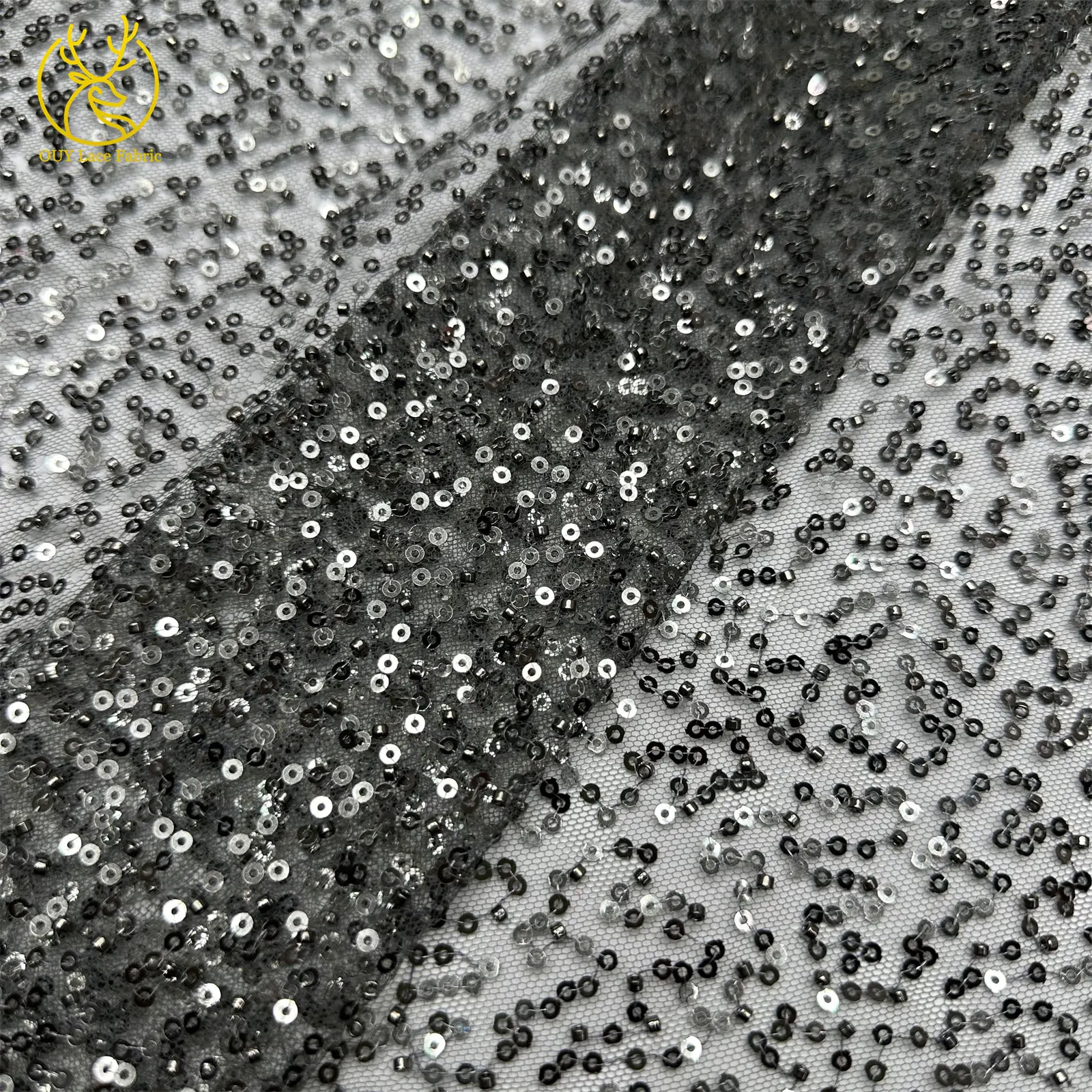 Großhandel Afrikanischer Perlen-Pailletten-Netzstoff 2026 Hochwertige Nigerianische Tüllspitze für Hochzeitskleider und Partykleider 5 Yards – Detail 10