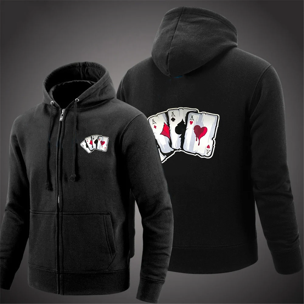 

Мужские повседневные однотонные худи с принтом в виде игральных карт и логотипом, модные, для фитнеса и спорта, весна-осень 2026, новинка