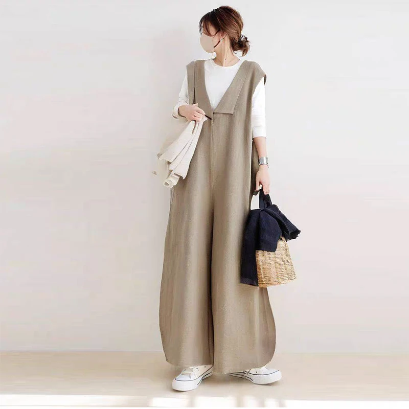 بدلة عمل بتصميم عتيق للنساء مقاس كبير كاجوال للتخسيس بحزام واسع الساق بذلة عصرية تسع نقاط من ألياف البوليستر #4