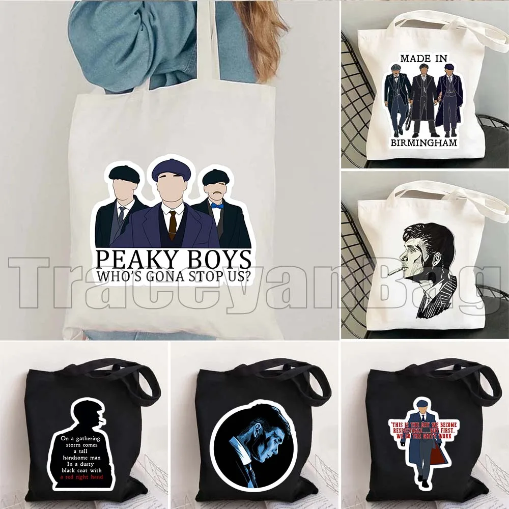 

British Peaky Blinders Tommy Thomas Shelby Music Fan Drama Gifts Movie Tv Show Cillian Murphy ART Canvas Tote Bag Cotton Handbag