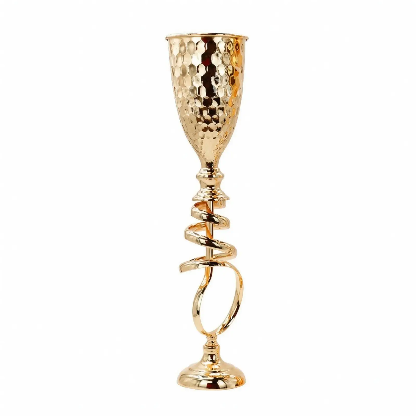 Gold Hammered Iron Wedding Vase Centerpiece with Spiral Loops for Elegant Banquet Table Flower Holder Decor