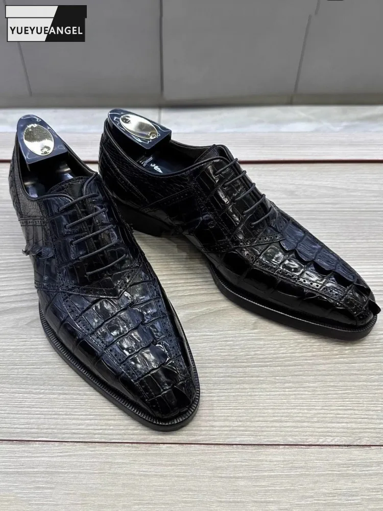Luxury Mens Genuine Leather Oxford Shoes Crocodile Skin Italian Style High Quality Business Banquet Groom Formal Dress Shoes