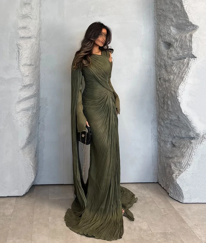 

Customized Graceful Chiffon Mermaid Evening Dress Classic V-Neck Long Sleeves Floor Length Bespoke Occasion Gowns Custom Size