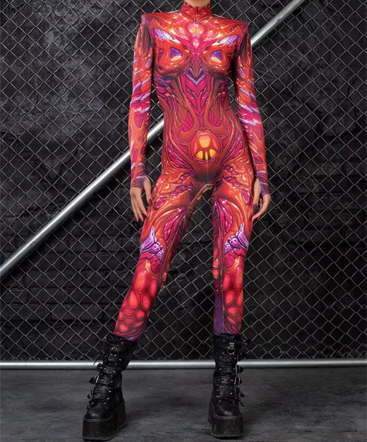 

New Halloween Muscle Element Cosplay Jumpsuit Female Bodysuit Woman Sexy Suit Adults High-waisted Sports Bodysuit Rave Outfits