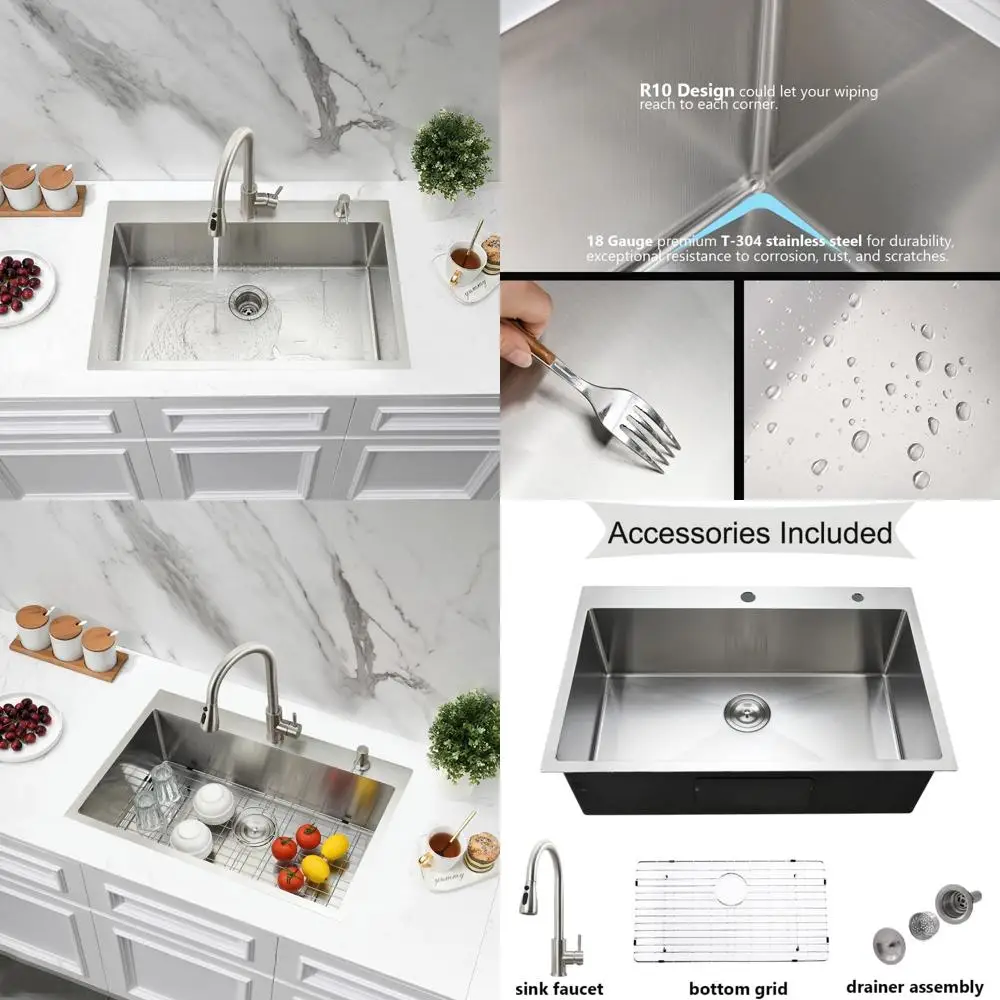 

Stainless Steel Kitchen Sink, 30 x 18 Single Bowl, 18 Gauge, 10 Inch Deep, Drop-In Design, Handcrafted for Durability