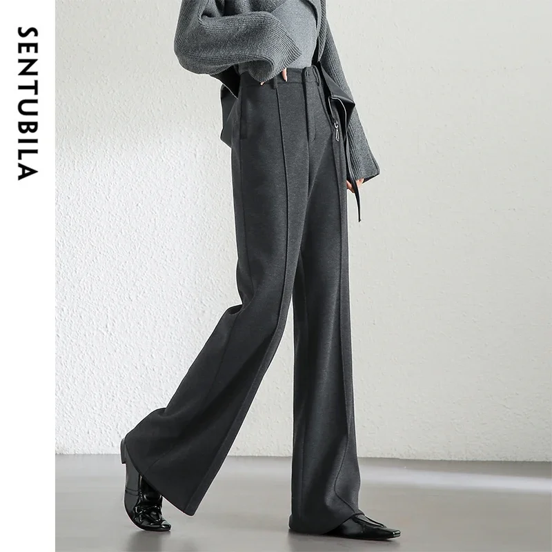 SENTUBILA Wool Blend Flare Pants Women Winter Thick Warm Trousers 2024 High Waist Office Lady Fashion Casual Pants 144K57322