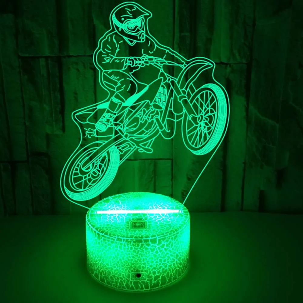 Riding Motorcycle Night Light for Kids 3D Illusion Night Lamp Touh 7 Color Changing LED Child Nightlight Gift for Kids Boys