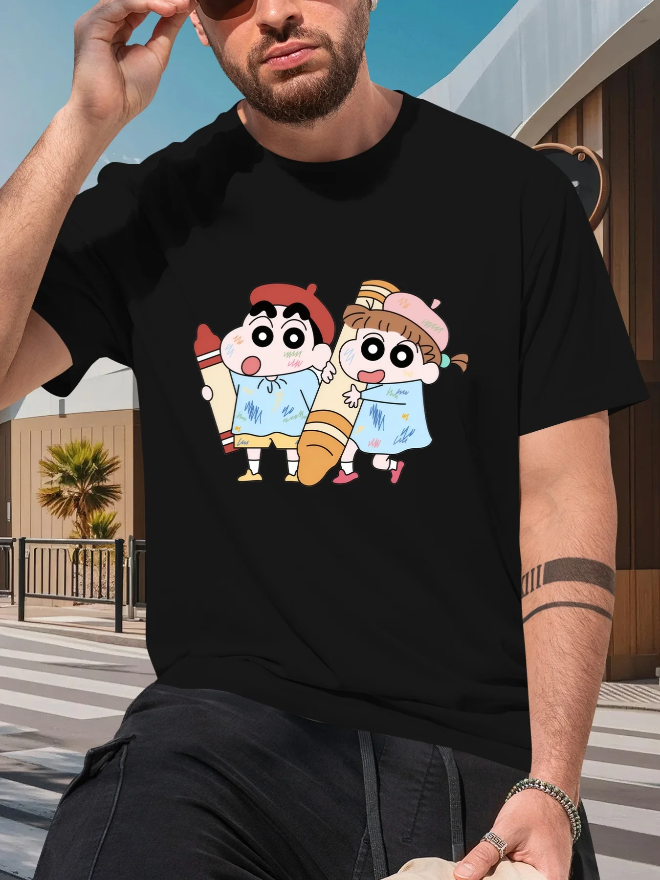 Mens Cartoon Characters Blue T Shirt Crew Neck Short Sleeve Quick Dry Moisture Wicking Casual Summer Spring Top Ideal Gift