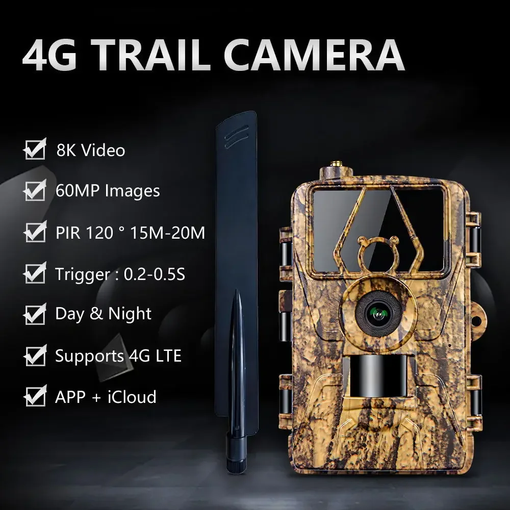 4G 1080P HD LIVE Video 8AA batteria cellulare Trail Camera 60MP 8/4K Wireless Game APP Cloud Service impermeabile IP66 Wildlife Cam