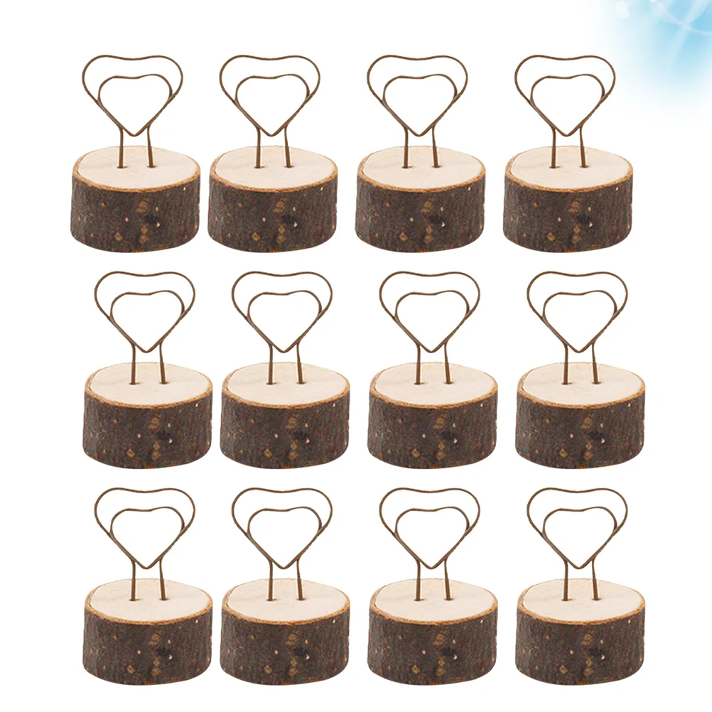 12 Pcs Memo Holder Home Decor Vintage Table Sign Stand Photo Clips with Wooden Base for Office Note