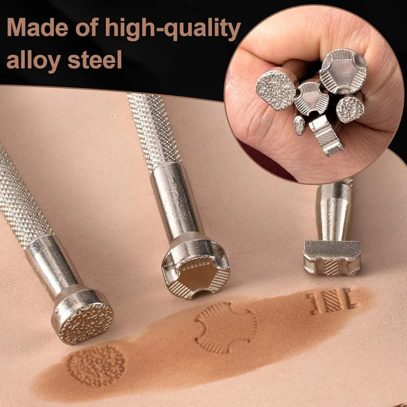 

6 шт. штамп для кожи, легированная сталь, резьба по коже, штамповка, штамповочные инструменты для работы по дизайну кожи-серебристый-A51M