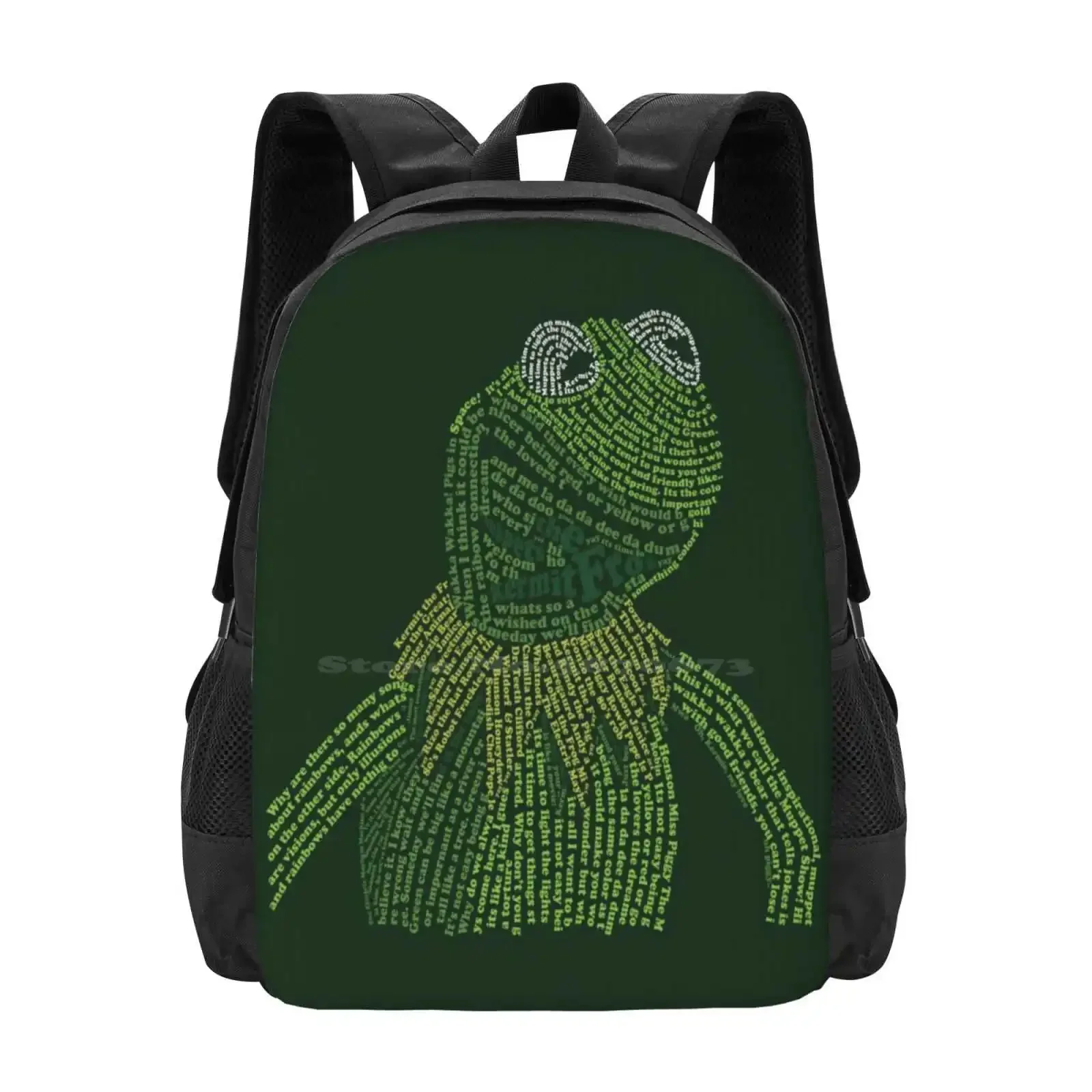 

It'S Not Easy, Bein' Kermit Hot Sale Schoolbag Backpack Fashion Bags Green Kermit The Frog Rainbow Connection Show Easy Its Not