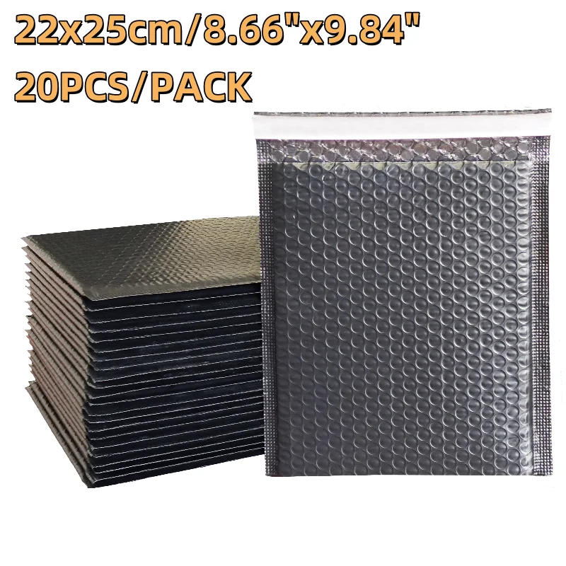 20 個 22x25cm 幅広ブラッククラフトバブルメーラー エグゼクティブパッド入り封筒 本、カタログ、企業配送、大量注文用