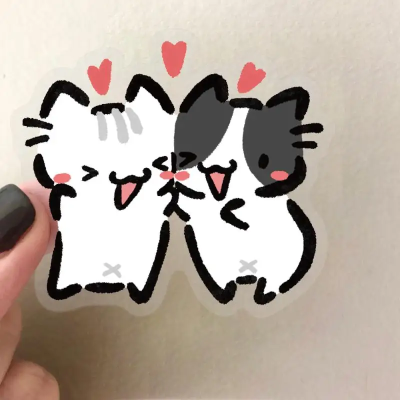 54pcs/set Kawaii Colorful Cat Stickers Transparent Cat Decals For Phone Laptop Skateboard Waterproof Stickers