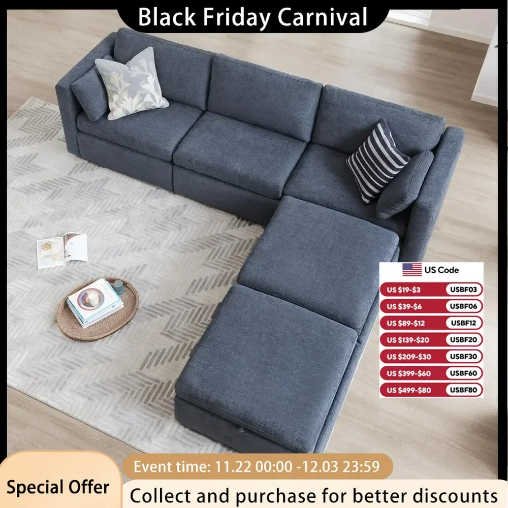 

Oversized Modular Sectional Fabric Sofa Set, FSC Certified Extra Large L Shaped Couch Reversible Chaise Modular Sectional Couch