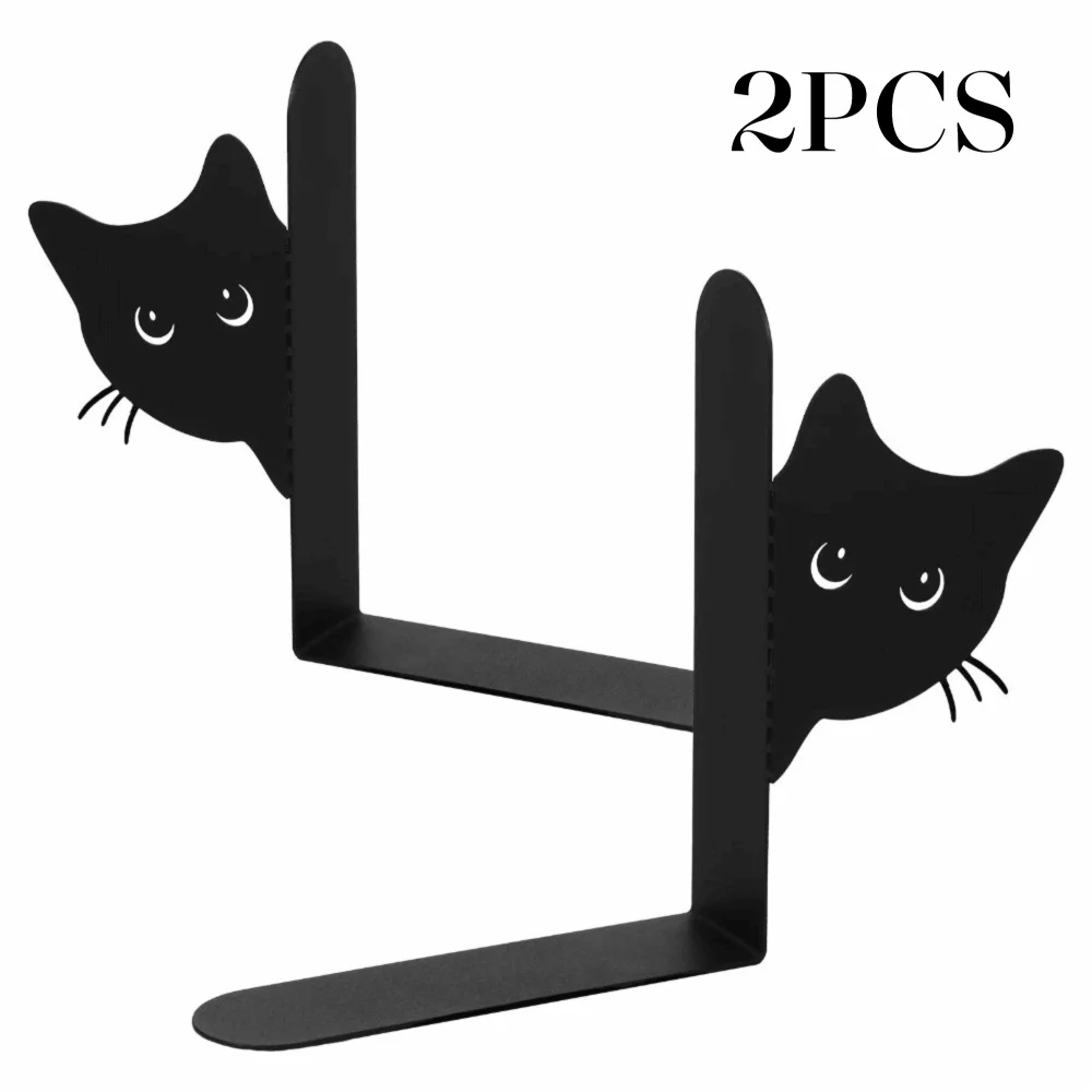 

2 шт. милых декоративных металлических подставок для книг в виде черных котиков с нескользящим основанием, устойчивой конструкцией, многофункциональные, для дома и офиса