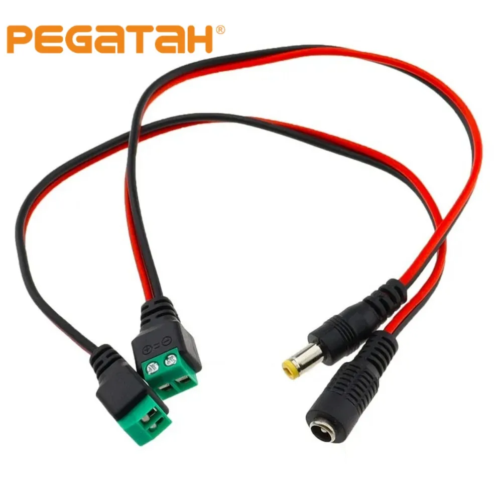 PEGATAH CCTV Accessories DC Female Jack To 2 Pin Green Terminal Power Wire for LED Strip Security Camera Power Cord