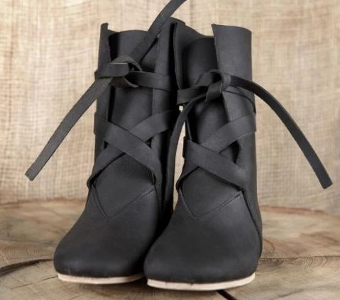 Herren-Renaissance-Stiefel, mittelalterliche Rollenspiel-Stiefel, Schnür-Vintage-Bühnen-Piraten-Viking-Lederschuhe, Halloween-Party-Lederschuhe – Detail 6