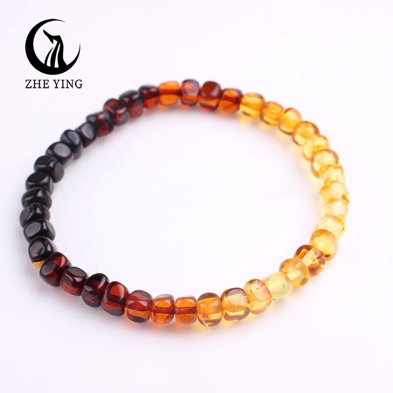 Zhe Ying 100% Natural Amber Bracelet Healing Energy Gemstone Stretch Men Women Bracelets Fashion Jewelry Gift