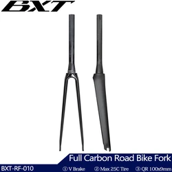 BXT Full Carbon Road Bike Fork,700C V Brake Fork, QR 100x9mm, Tapered Tube 39.8mm, fit BXT-045 Track frame