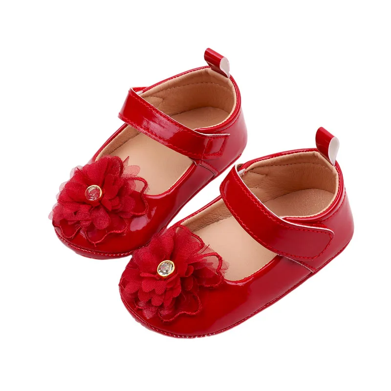 Baby Meisje Premium Pu Flats Baby Bloem Eerste Rollator Wieg Schoenen Voor Party Festival Baby Shower