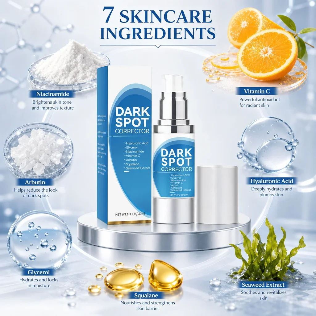 Sérum para Cuidado de Manchas Escuras 30ml com Niacinamida, Vitamina C, Arbutina e Complexo de Ácido Hialurônico – Uniformiza o Tom, Ilumina e Retém a