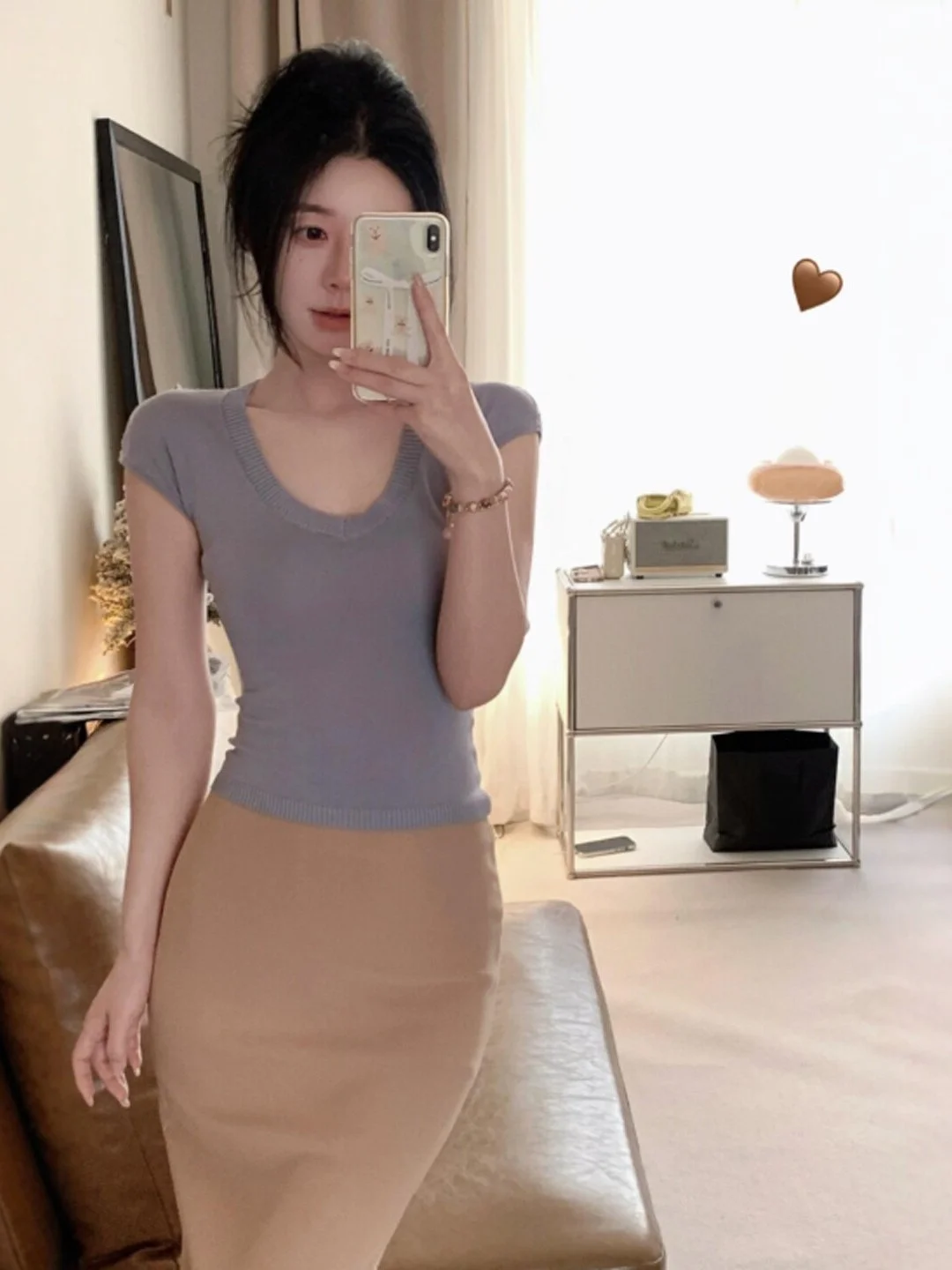 

Chic Sister Summer Fashion Set Gentle Style Bodycon Skirt Top Half-length Sleeve V-neck Cotton Comfortable Breathable Women's...