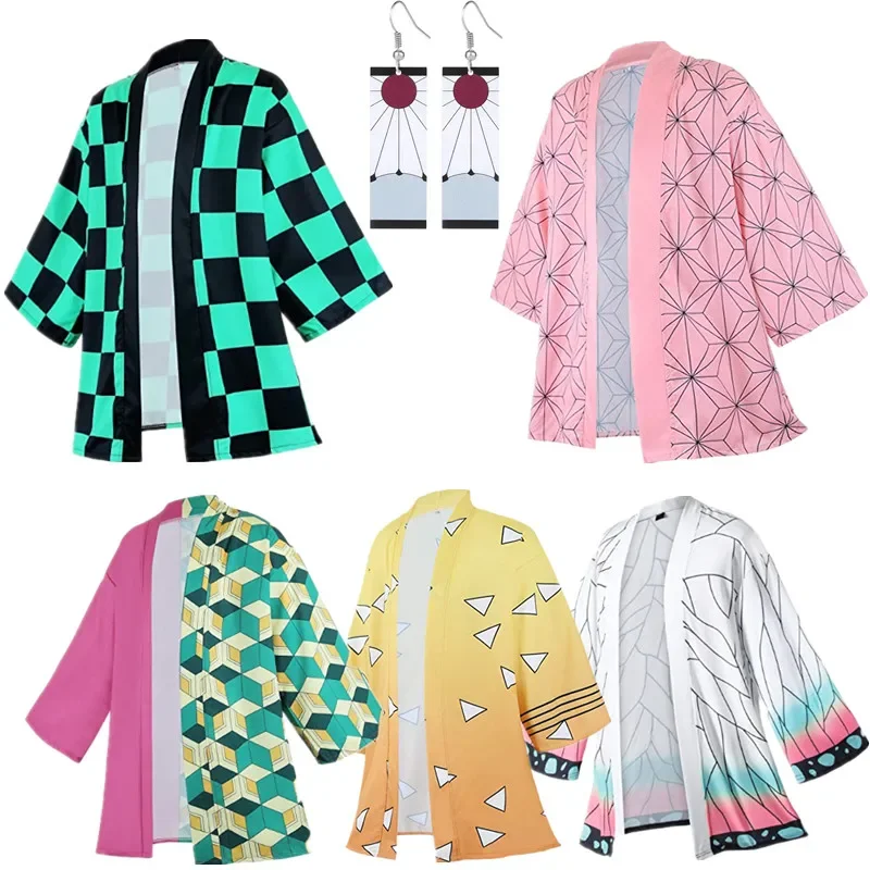 Demon Slayer Kimetsu No Yaiba Haori Kimono Cosplay Costume Agatsuma Zenitsu Kochou Shinobu Summer Coat Shirt Anime Clothing