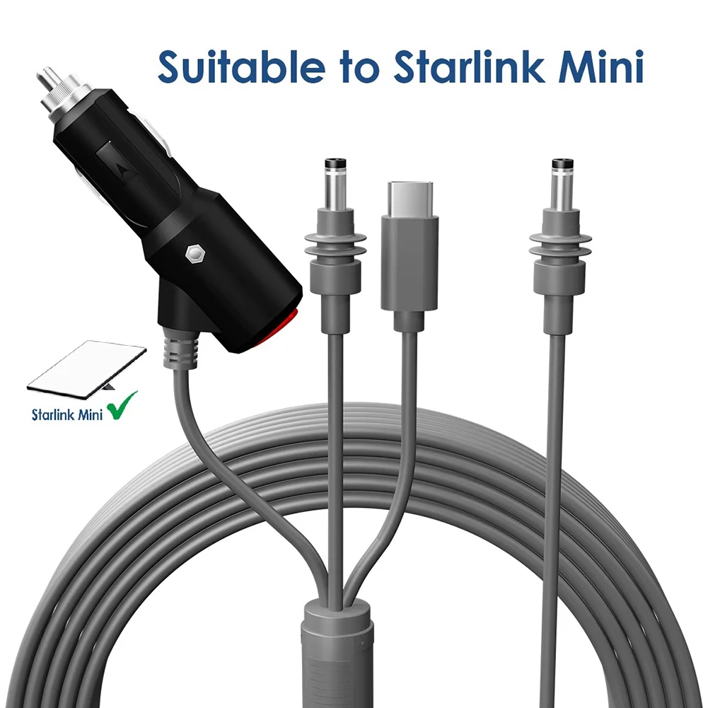 N91R-Power Cable For Starlink Mini Cigarette Lighter For Starlink Mini Extension USB C 12-20V Plug And DC Male