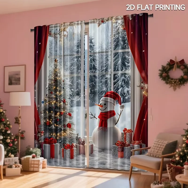 2pcs, Tree Xmas Curtains, Rod Pocket Mount, Digital Printed Curtains, Suitable for Living Room Kitchen Bedroom Study Home Decor