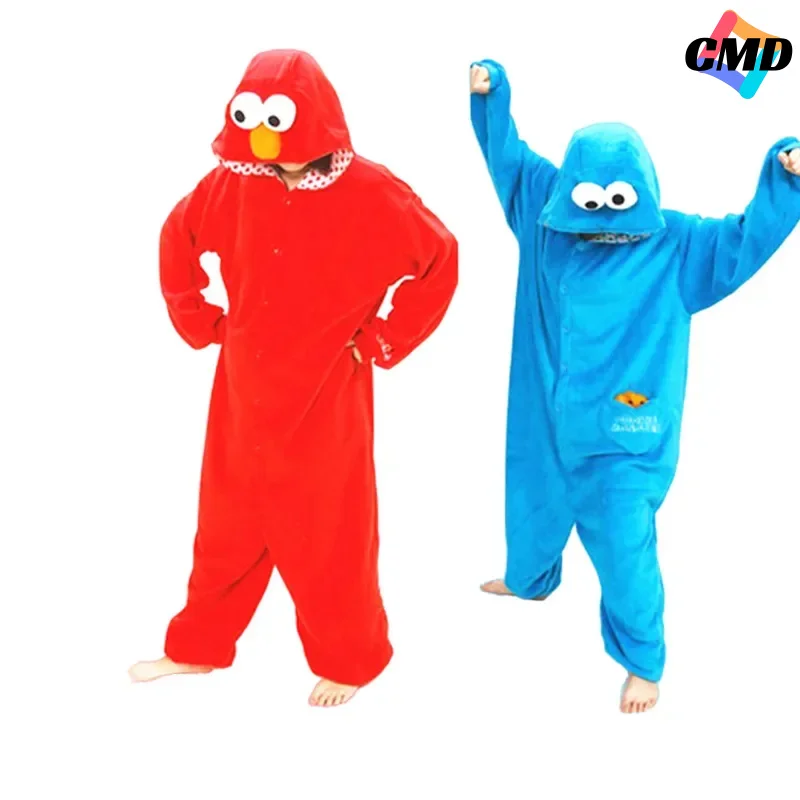 Cos ELMO and COOKIE MONSTER Kigurumi Adult Onesies Men Women Cartoon Anime Cosplay Costume for Halloween Carnival Christmas Part