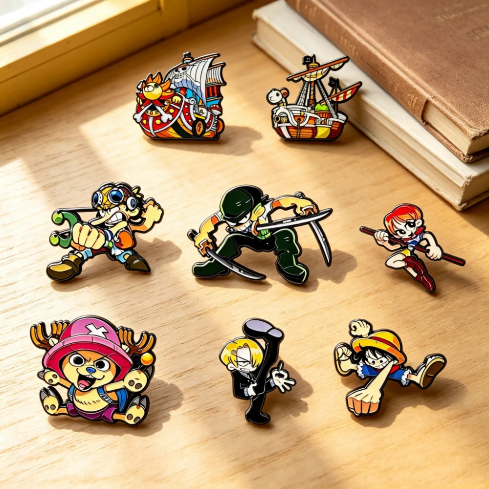 8Pcs Cute Q Version Cartoon Enamel Pins, Anime Style Metal Brooch Lapel Badge Set, Halloween Backpack Clothing Jewelry Collectio