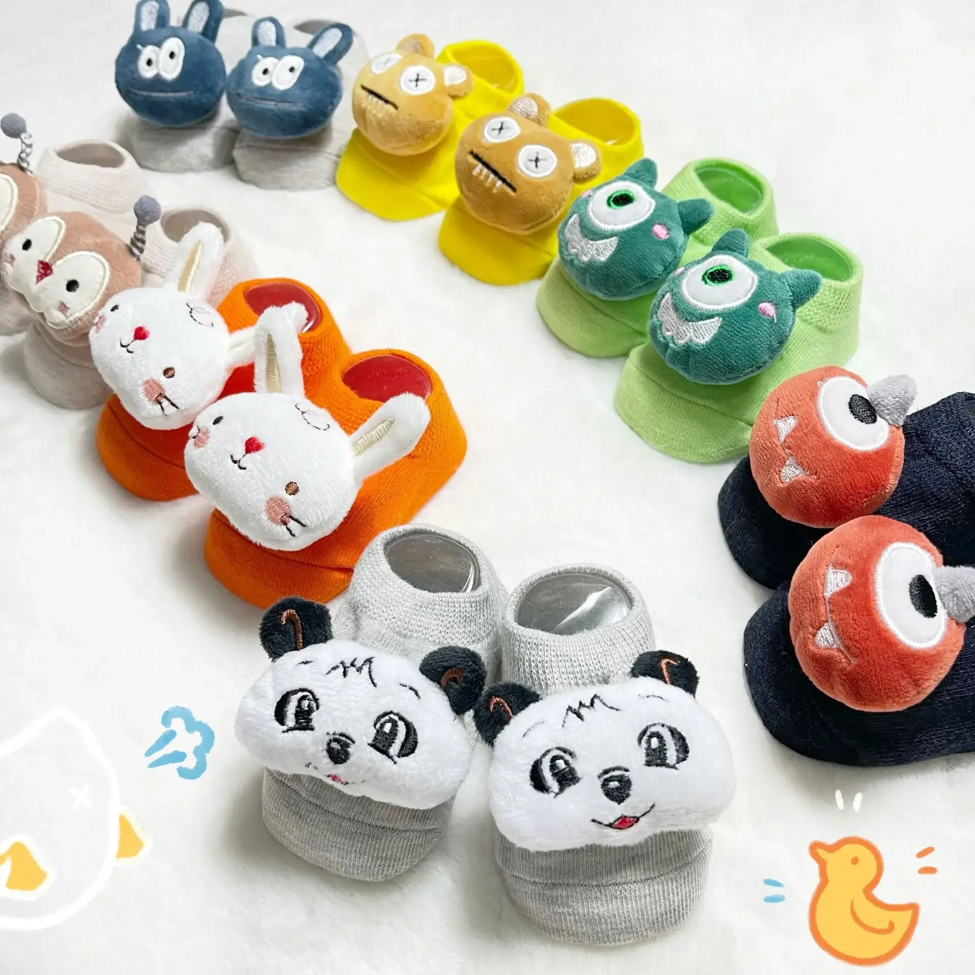 Kawaii Cotton Infant Toddler Baby Boys Girls Stitch Clothes Korean Cute Cartoon 3D Doll Newborn Rubber Anti-slip Floor Socks