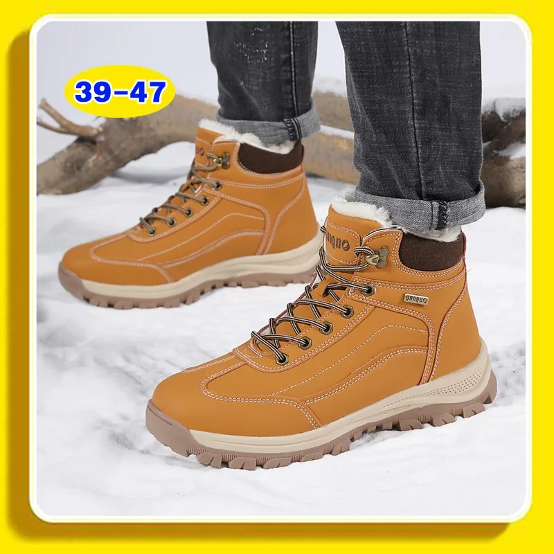 

Men's Snow Boots for Men Casual Winter Shoes Platform Non-slip Warm Fur Ankle Boots Plush Combat Outdoor Hiking Motorcycle Boots