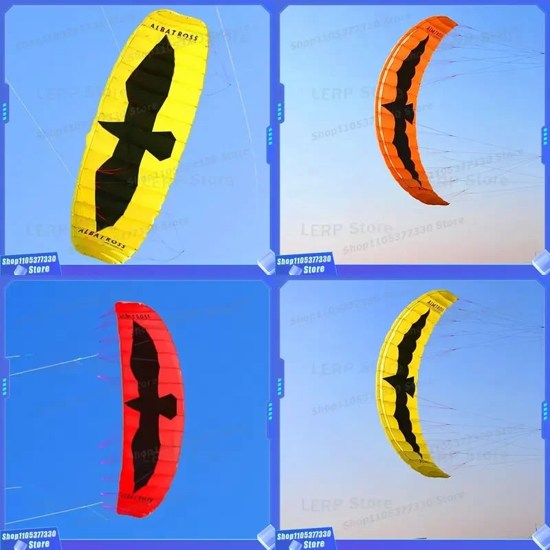 Новый воздушный змей Weifang 5м*1м, плоский, в форме орла, с четырьмя лесками, оранжево-черный, из мягкого полиэстера, с 30-метровой леской, легко летающий, для трюков