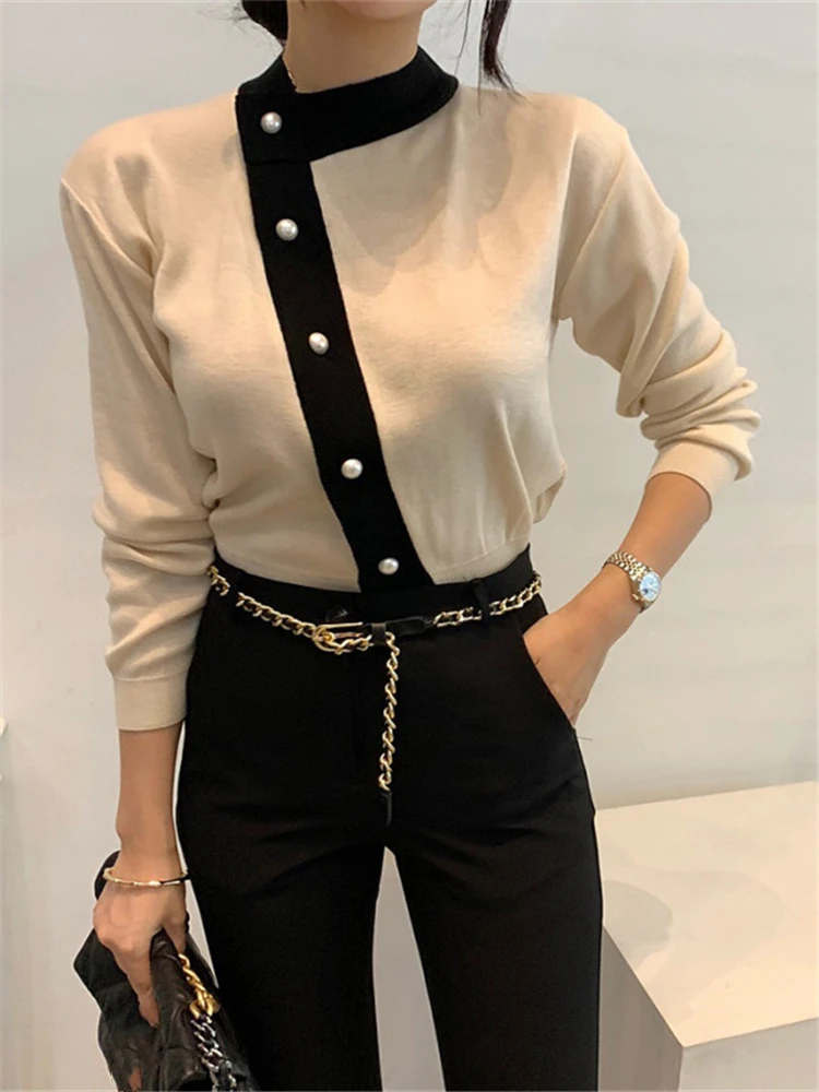 Colorfaith SW7697Q New 2023 Women\'s Sweaters Autumn Winter Fashionable Elegant Lady Pearl Buttons Short Cardigans Vintage Tops