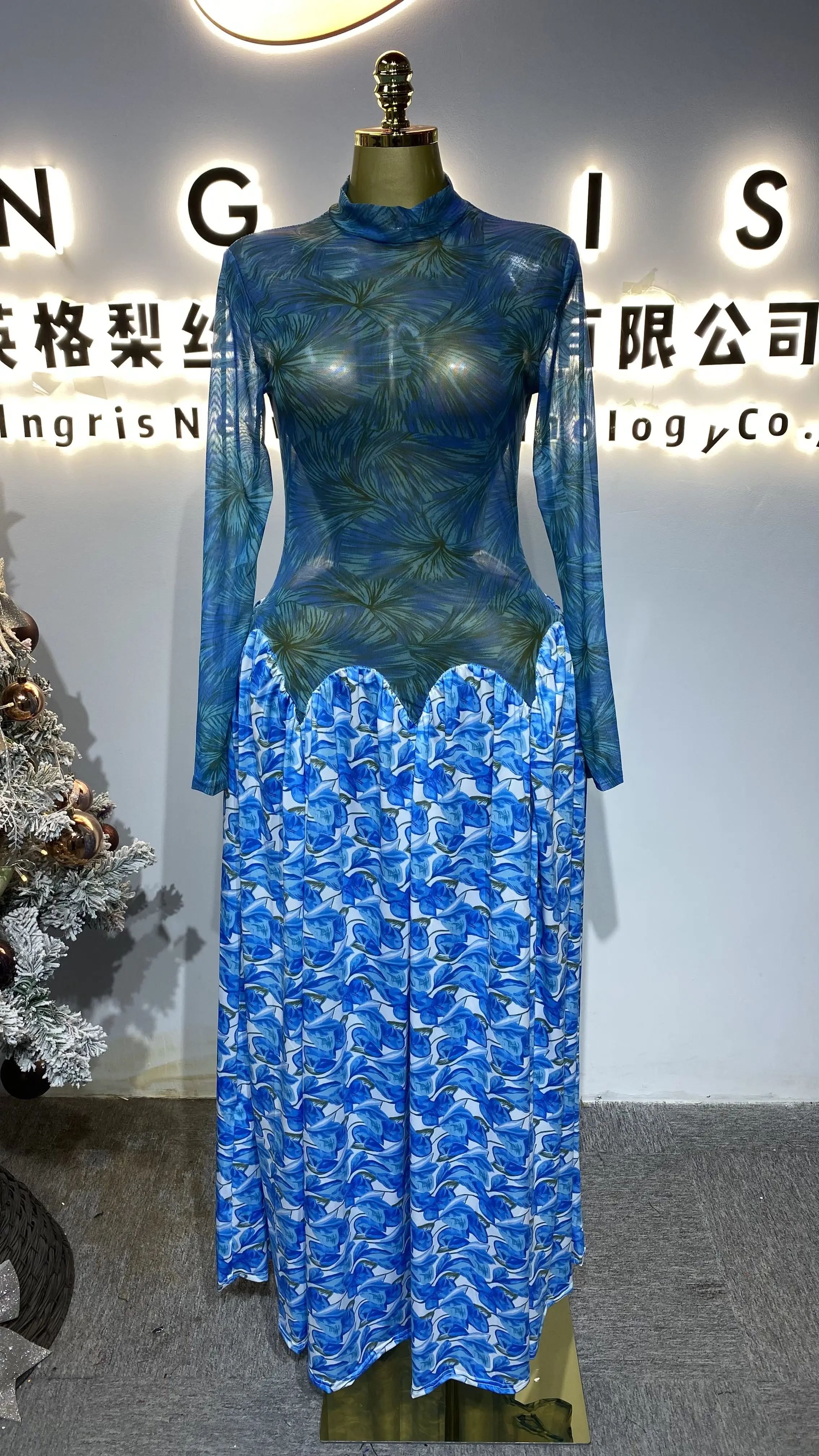 فستان ماكسي أنيق للنساء لعام 2025، أكمام طويلة، رقبة عالية، فستان سهرة للحفلات - GZXX393 #1