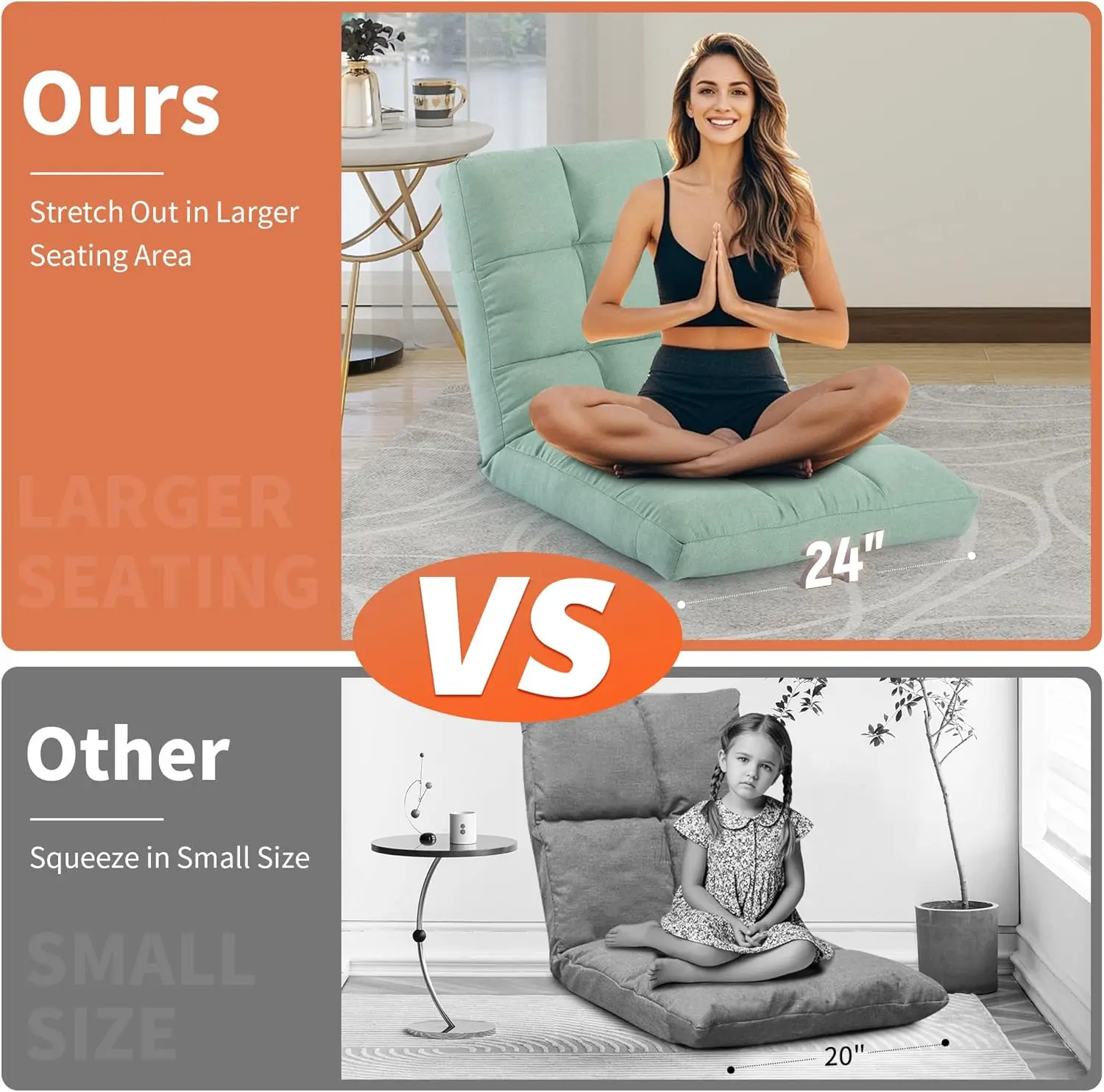 [شحن مجاني! ]كرسي أرضي مع دعم خلفي قابل للطي مع 6 أوضاع قابلة للتعديل، وسرير نوم مبطن، وكرسي ألعاب على الأرض،