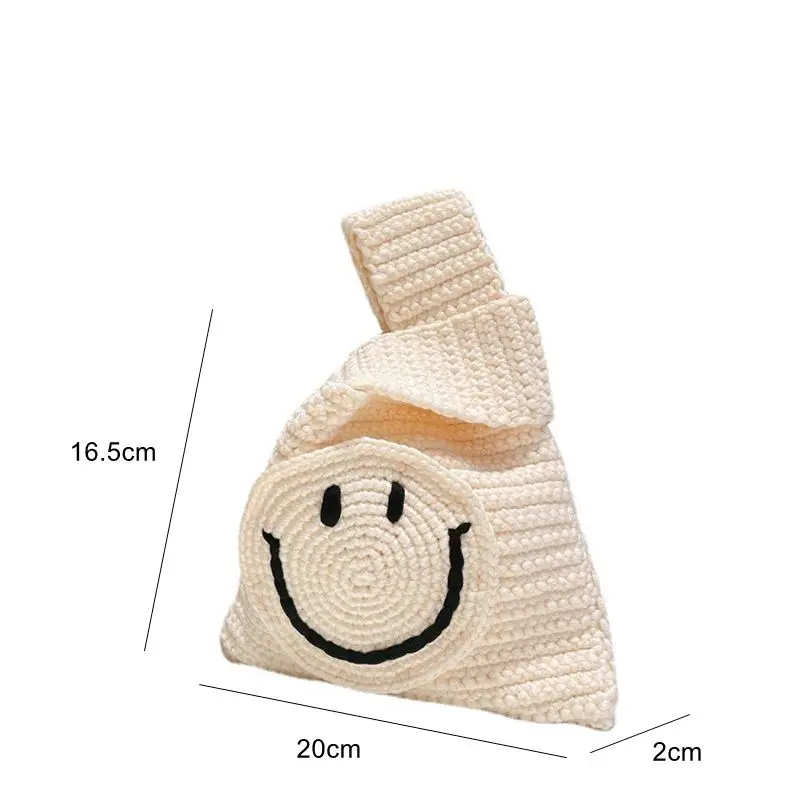 Hit Color Small Fresh and Cute Smiley Knitted Casual Purse Children\'s Clothing Daily Leisure Bucket Handle Tote Bag Vintage