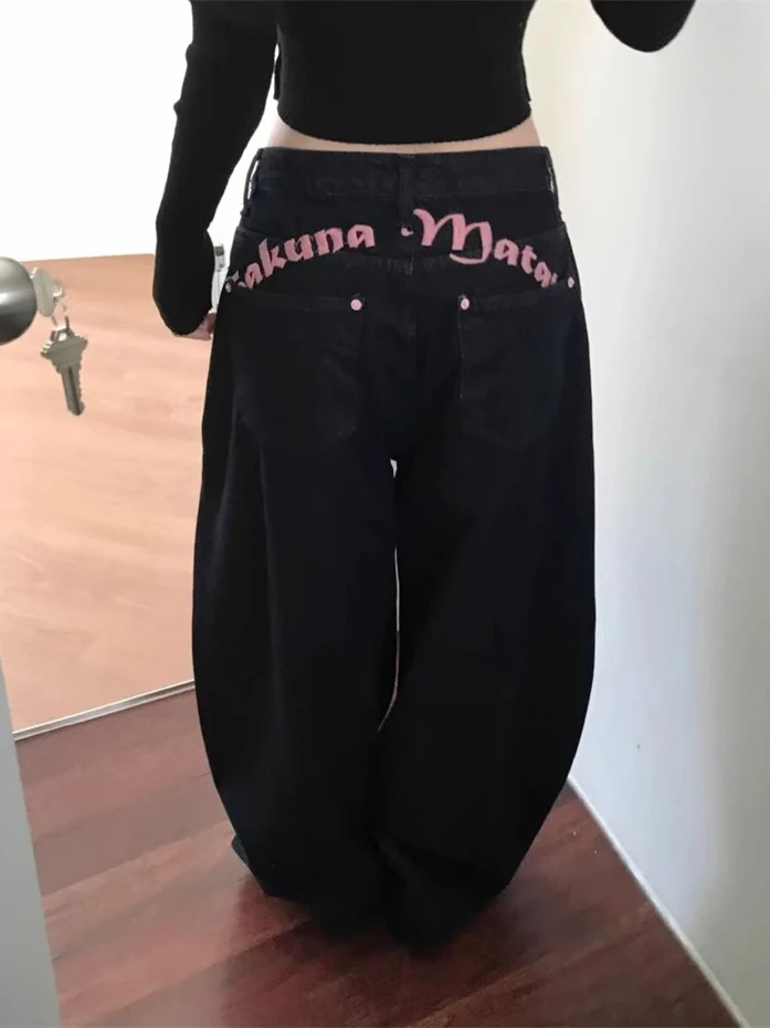 

Длинные джинсы Bla Ba с высокой талией для похудения, женские джинсы с буквенным принтом, лето 2025, новые крутые модные широкие повседневные джинсы