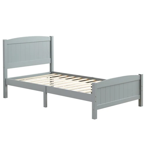 

Twin Pine Single-Layer Core Vertical Stripe Full-Board Curved Bed Head With The Same Bed Foot Wooden Bed Grey